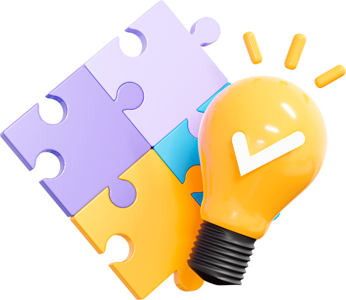 3D Puzzle pieces with light bulb
